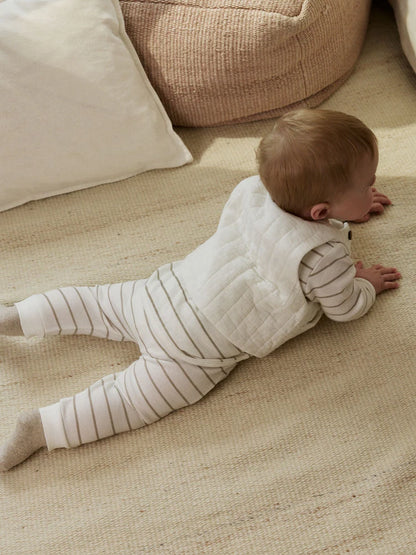 |BabyBoy| Conjunto De Colete e Leggings Listrados Brancos Para Bebê (0 meses a 2 anos)