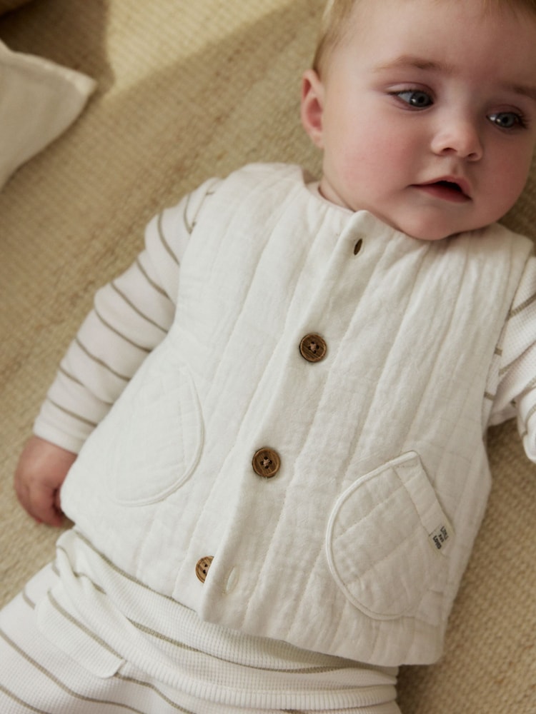 |BabyBoy| Conjunto De Colete e Leggings Listrados Brancos Para Bebê (0 meses a 2 anos)