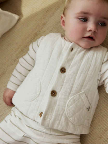 |BabyBoy| Conjunto De Colete e Leggings Listrados Brancos Para Bebê (0 meses a 2 anos)