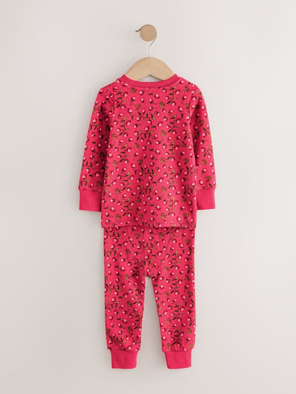 |Girl| Pijama Snuggle Com Apliques Florais Vermelho/Rosa, Pacote com 3 (9 meses a 8 anos)