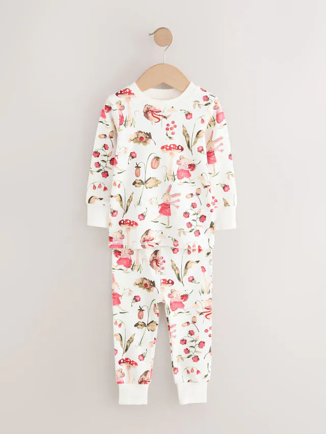|Girl| Pijama Snuggle Com Apliques Florais Vermelho/Rosa, Pacote com 3 (9 meses a 8 anos)