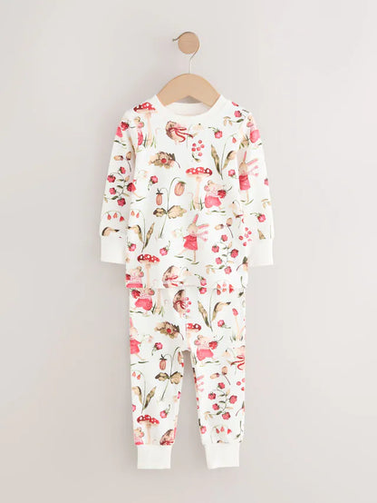 |Girl| Pijama Snuggle Com Apliques Florais Vermelho/Rosa, Pacote com 3 (9 meses a 8 anos)