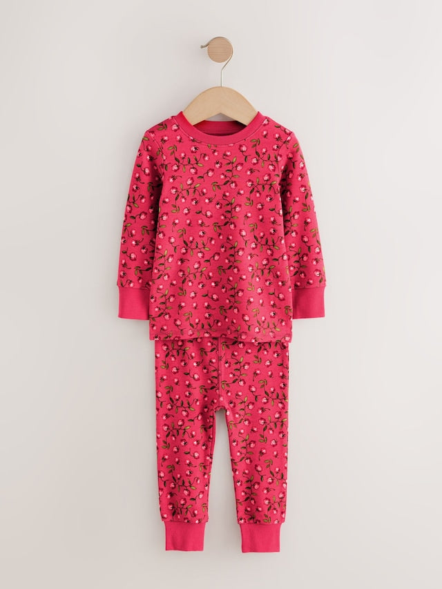 |Girl| Pijama Snuggle Com Apliques Florais Vermelho/Rosa, Pacote com 3 (9 meses a 8 anos)