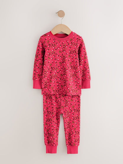 |Girl| Pijama Snuggle Com Apliques Florais Vermelho/Rosa, Pacote com 3 (9 meses a 8 anos)
