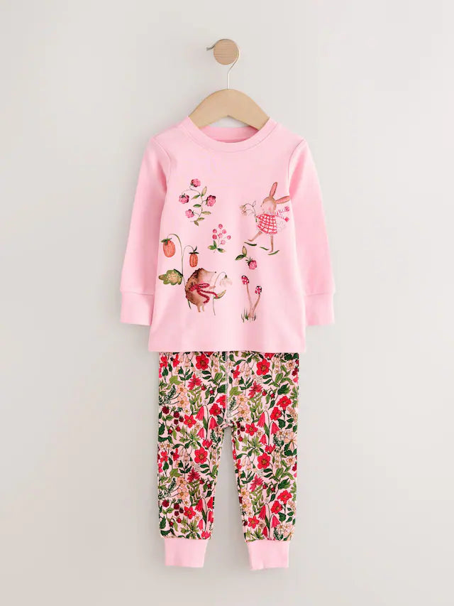 |Girl| Pijama Snuggle Com Apliques Florais Vermelho/Rosa, Pacote com 3 (9 meses a 8 anos)