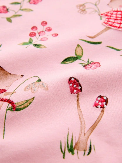 |Girl| Pijama Snuggle Com Apliques Florais Vermelho/Rosa, Pacote com 3 (9 meses a 8 anos)