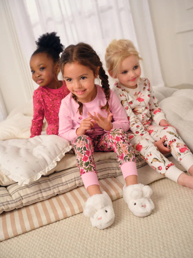 |Girl| Pijama Snuggle Com Apliques Florais Vermelho/Rosa, Pacote com 3 (9 meses a 8 anos)