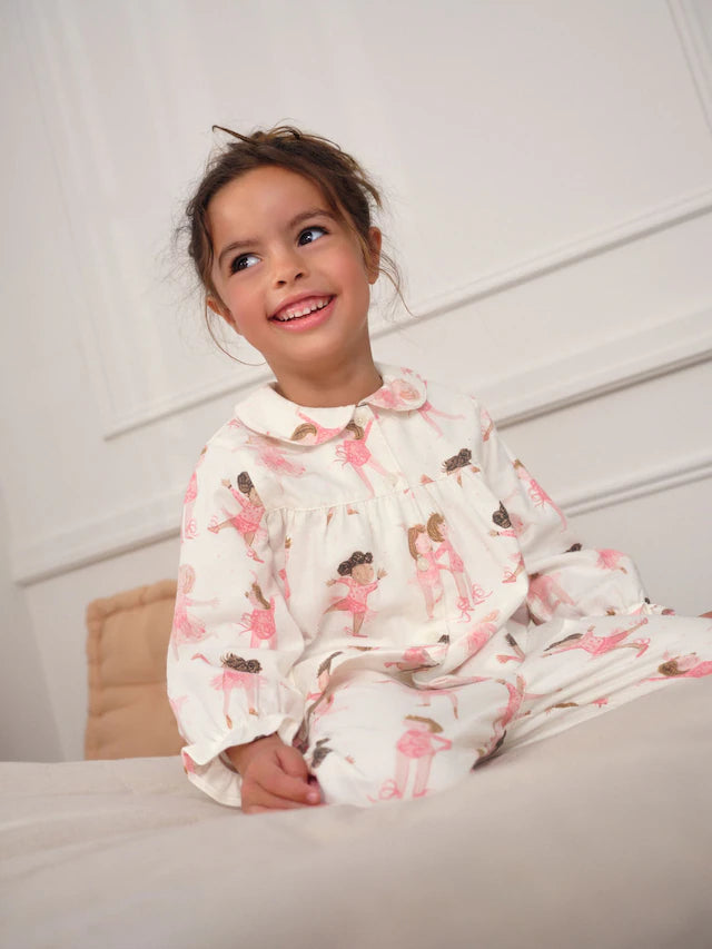 |Girl| Pijama Bailarina Cru/Rosa Com Botões Trançados (9 meses a 10 anos)