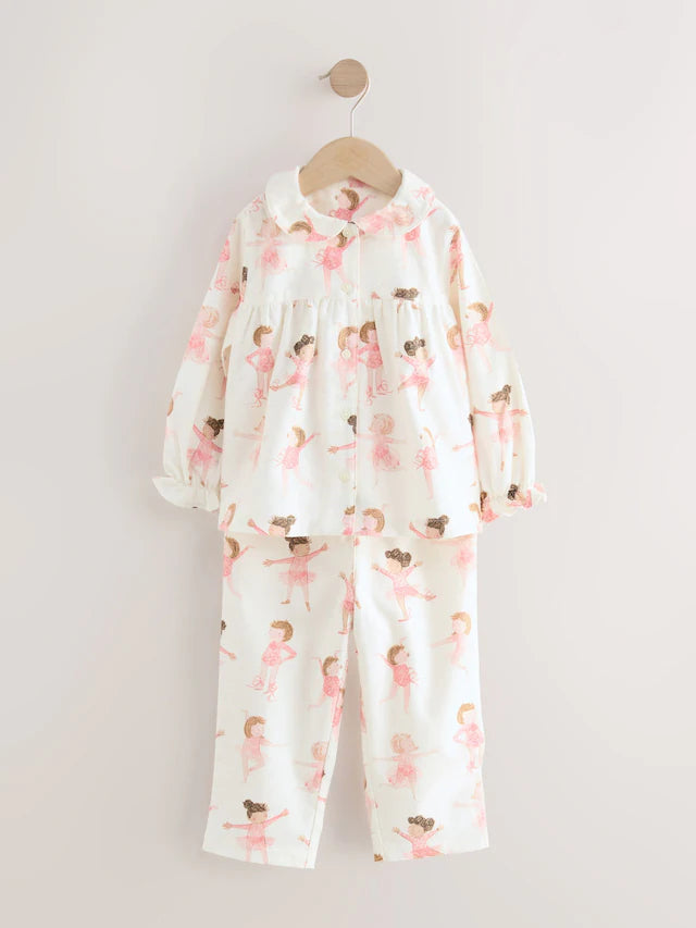 |Girl| Pijama Bailarina Cru/Rosa Com Botões Trançados (9 meses a 10 anos)