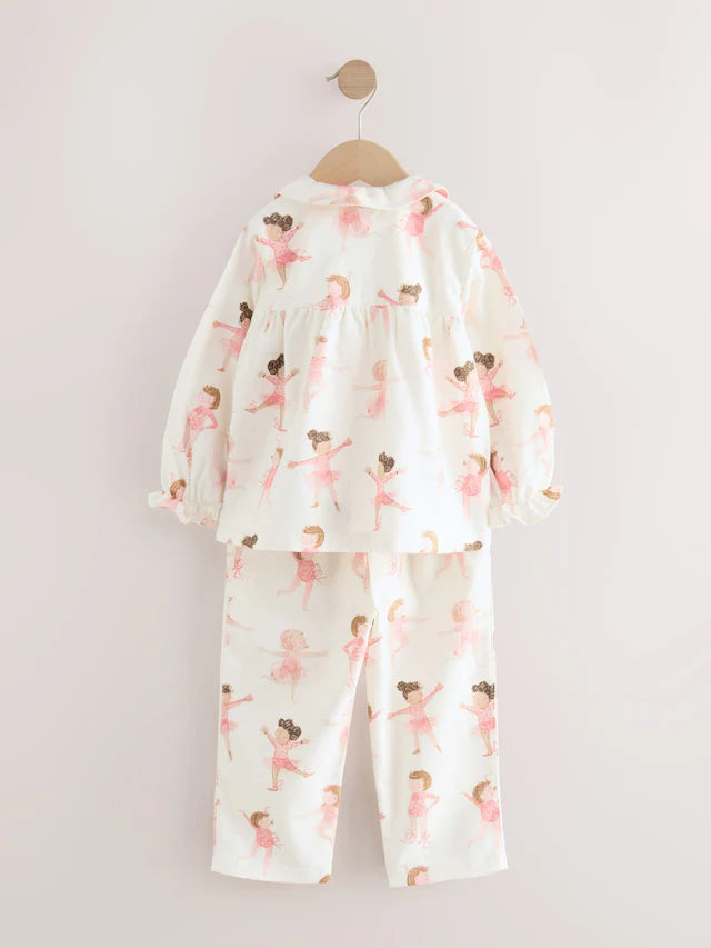 |Girl| Pijama Bailarina Cru/Rosa Com Botões Trançados (9 meses a 10 anos)