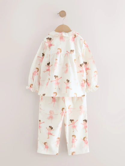 |Girl| Pijama Bailarina Cru/Rosa Com Botões Trançados (9 meses a 10 anos)