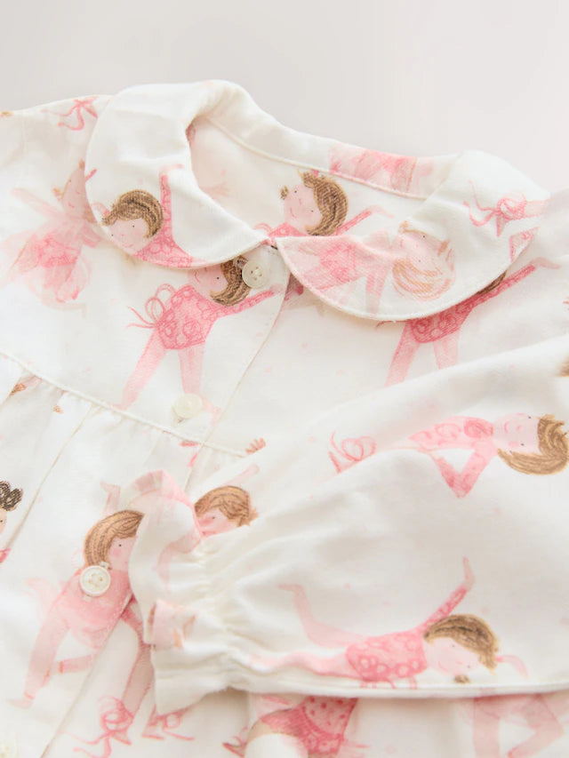 |Girl| Pijama Bailarina Cru/Rosa Com Botões Trançados (9 meses a 10 anos)