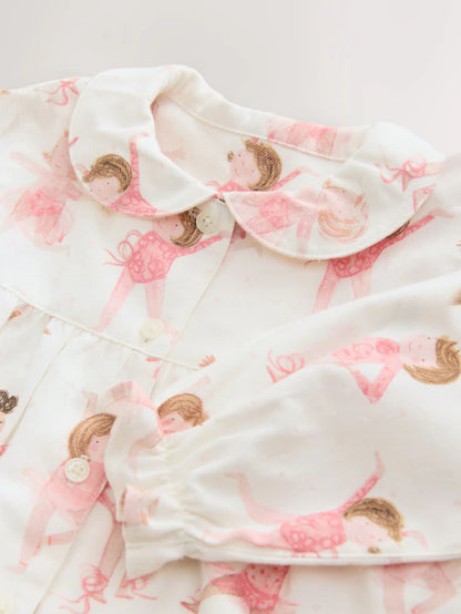 |Girl| Pijama Bailarina Cru/Rosa Com Botões Trançados (9 meses a 10 anos)