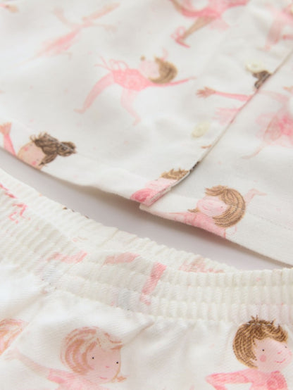 |Girl| Pijama Bailarina Cru/Rosa Com Botões Trançados (9 meses a 10 anos)