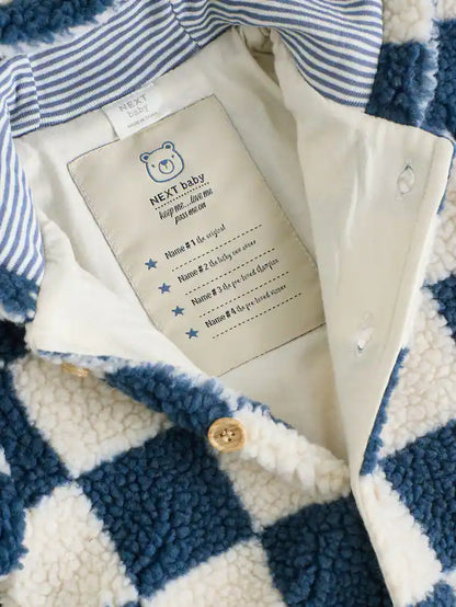 |BabyBoy| Macacão De Bebê Com Capuz e Xadrez Azul Borg (0 meses a 2 anos)