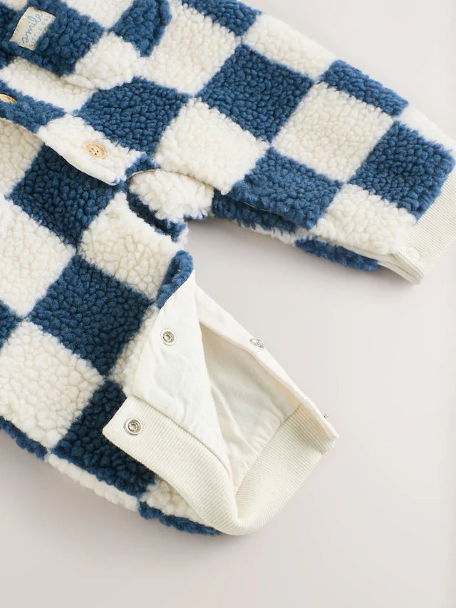 |BabyBoy| Macacão De Bebê Com Capuz e Xadrez Azul Borg (0 meses a 2 anos)