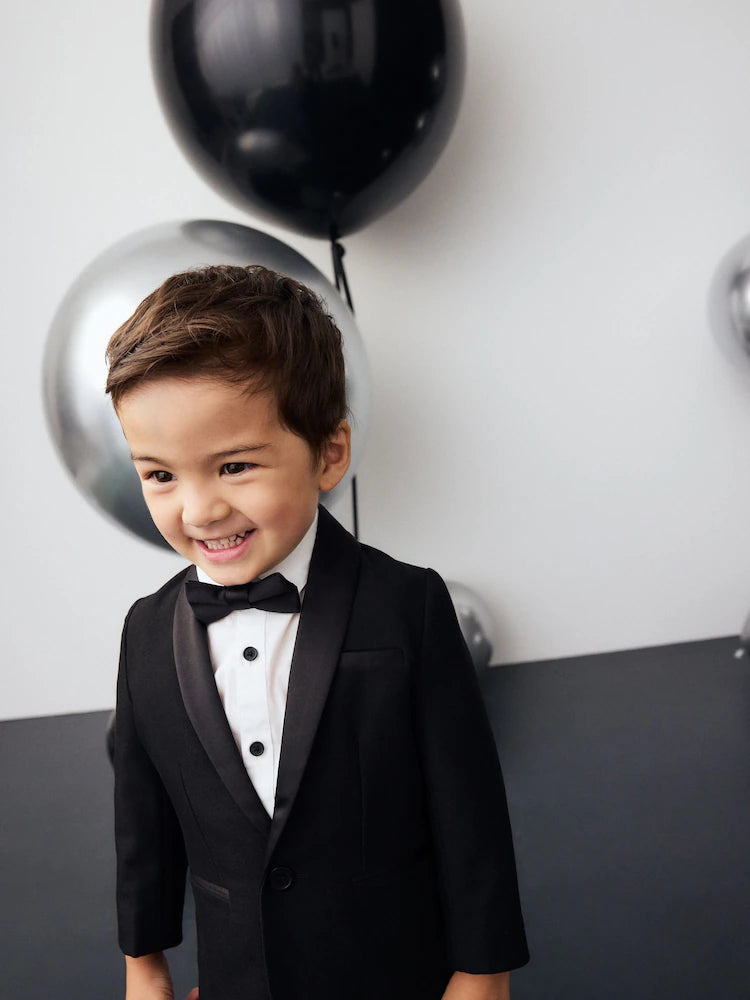 |Boy| Conjunto De Blazer Preto, Camisa, Calça e Gravata Borboleta (3 meses a 9 anos)