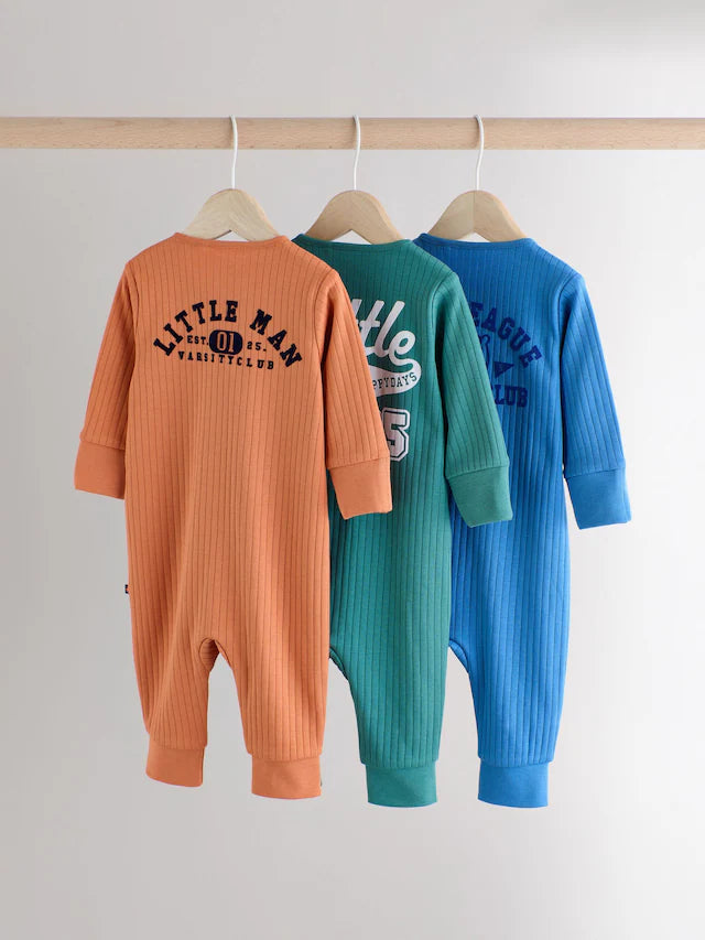 |BabyBoy| Multi Baby Two Way Zip Footless 100% Algodão Sleepsuits 3 Unidades (0 meses a 3 anos) (0 meses a 3 anos)
