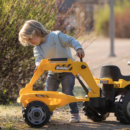Builder Maxx Smoby  Pedal Tractor with Trailer, Excavator Arm & Loading Bucket, Yellow, Kids Ride-On Toy
