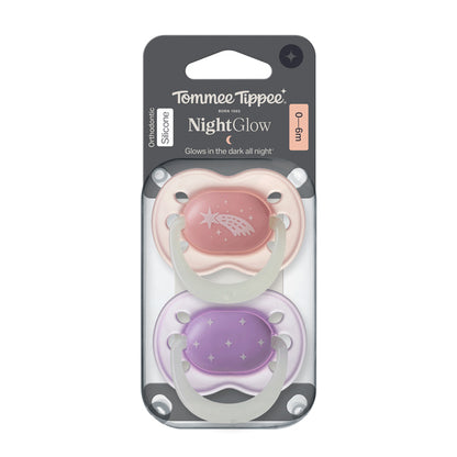 Tommee Tippee Chupeta Night Glow 0-6 meses, pacote com 2 unidades