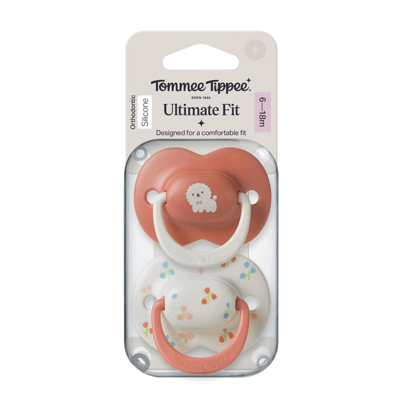 Tommee Tippee Chupeta Ultimate Fit para meninas de 6 a 18 meses (2 unidades) com alça compatível com prendedor de chupeta