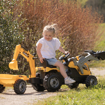 Builder Maxx Smoby  Pedal Tractor with Trailer, Excavator Arm & Loading Bucket, Yellow, Kids Ride-On Toy