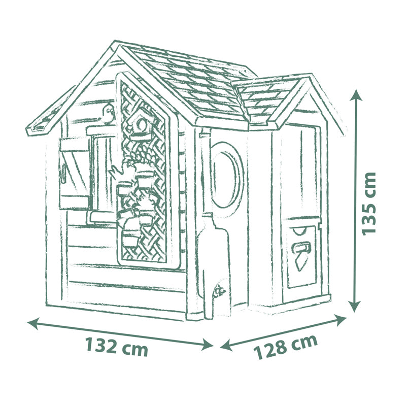 Smoby Life Casinha de Jardim  – Casa de Brinquedo Infantil para Áreas Externas com Floreira, Treliça, Reservatório de Água, Ferramentas e Acessórios de Jardinagem
