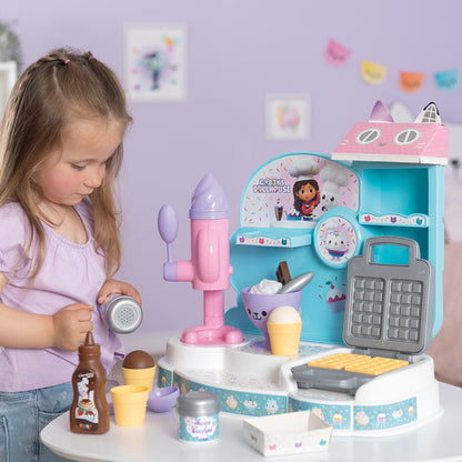 Gabby" Conjunto de Brinquedo de Faz de Conta "Fábrica de Sorvete da com 20 Acessórios e Brinquedo de Máquina de Waffle