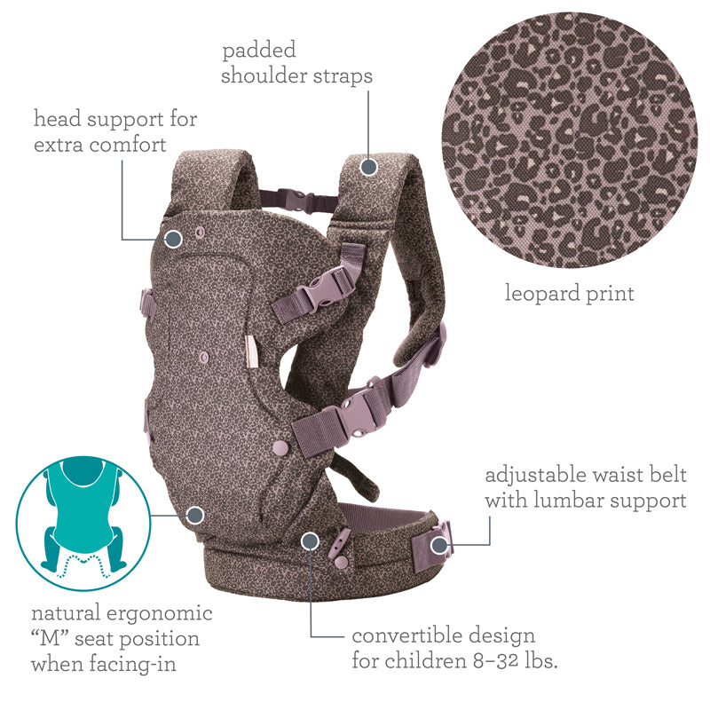 Infantino  Porta-bebês conversível Flip Advanced 4 em 1 com estampa de leopardo
