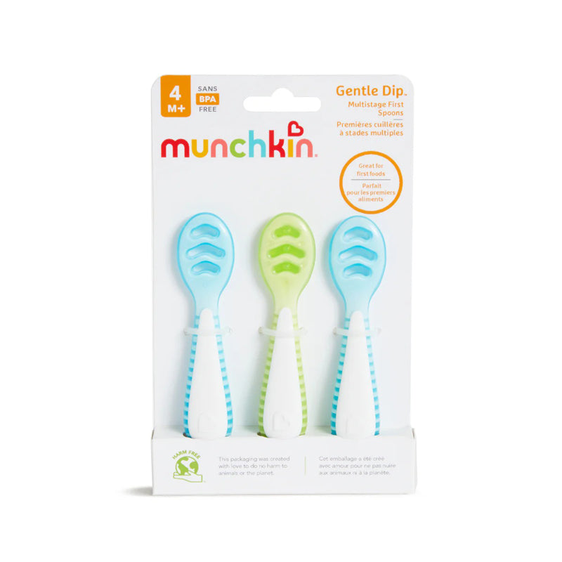 Munchkin Colheres Gentle Dip Multistage First, Azul e Verde, Pacote com 3