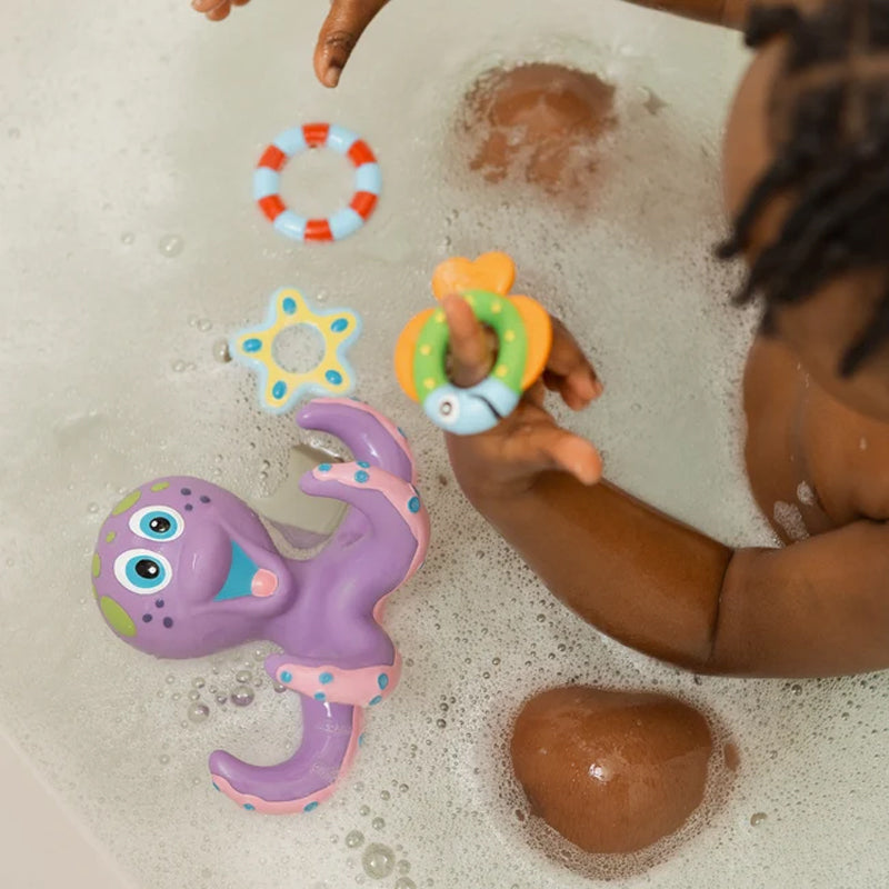 Nuby Brinquedo de Banho Polvo Flutuante com Argolas | Jogo Aquático Divertido para Bebês e Crianças | Brinquedo para a Hora do Banho