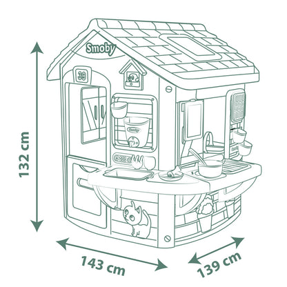 Smoby Life Mud Cooking House Kids Outdoor Play Kitchen with Water Tank, Bowls, Utensils & Chalkboard
