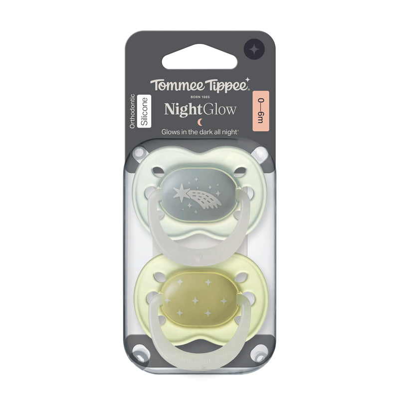 Tommee Tippee Chupeta Night Glow 0-6 meses, pacote com 2 unidades