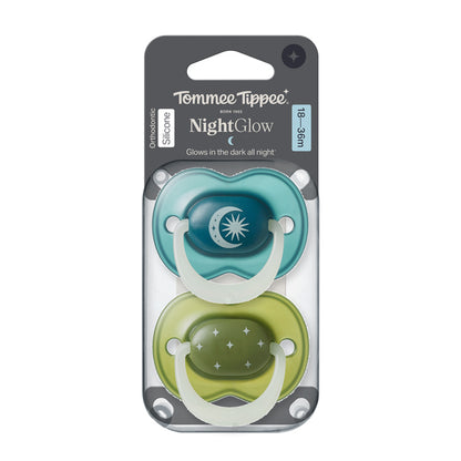 Tommee Tippee Calmante Night Glow para bebês de 18 a 36 meses, pacote com 2 unidades, cores vibrantes que remetem ao céu noturno.