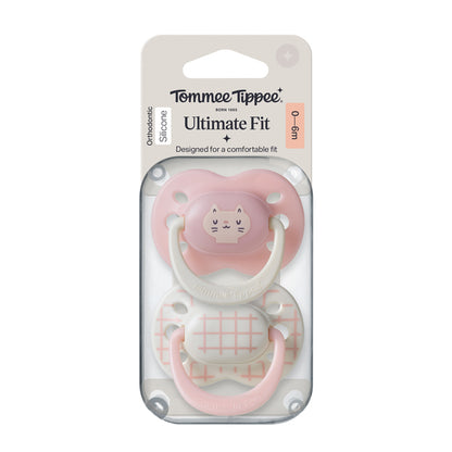 Tommee Tippee Chupeta Ultimate Fit para menina de 0 a 6 meses (2 unidades) com alça compatível com prendedor de chupeta