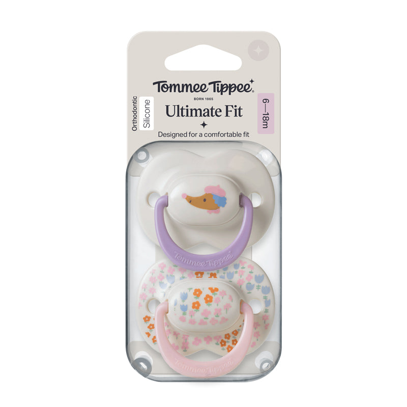 Tommee Tippee Chupeta Ultimate Fit para meninas de 6 a 18 meses (2 unidades) com alça compatível com prendedor de chupeta