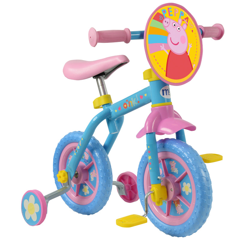 Peppa Pig Bicicleta de Treinamento 2 em 1  (10 polegadas) para Crianças – Bicicleta com Pedais, Rodinhas de Treinamento de Remoção Rápida e Modo de Bicicleta de Equilíbrio