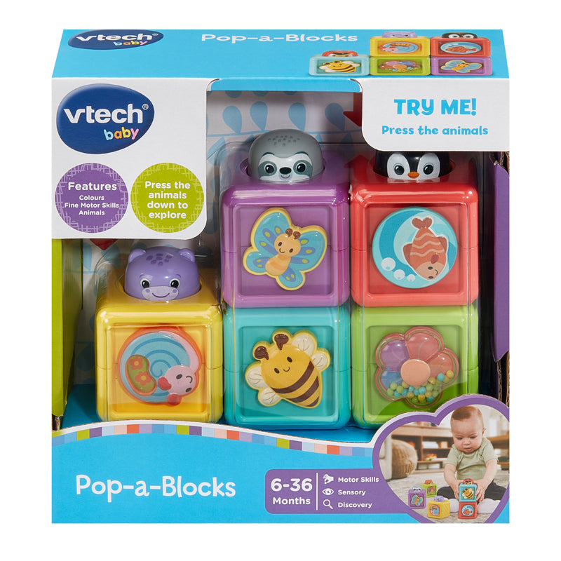 VTech Blocos de montar Pop-a-Blocks fortalecem as habilidades motoras finas e grossas