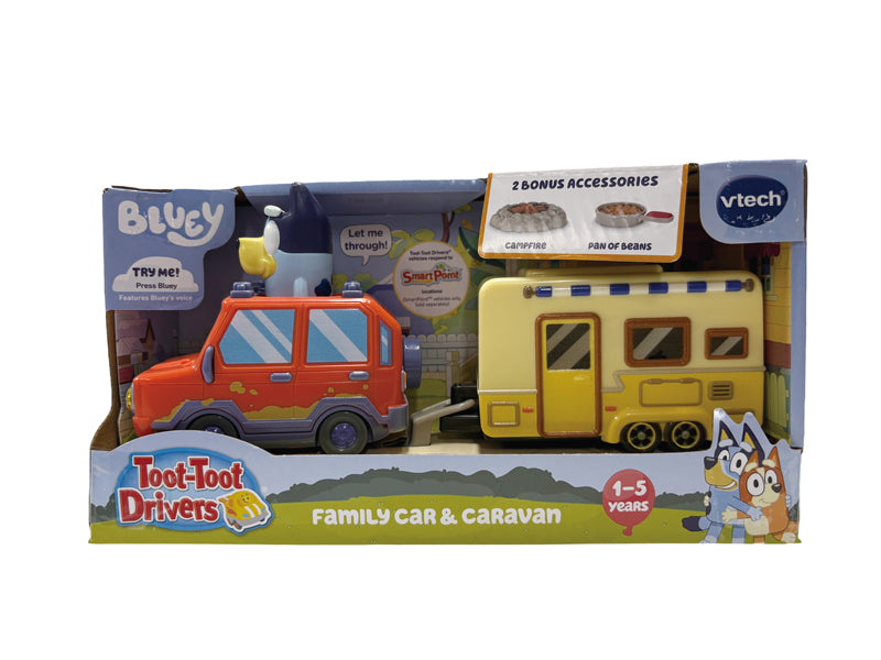 Brinquedo VTech Toot-Toot Drivers – Carro da Família Bluey e Trailer (com Som e Luzes) – Para 1 a 5 Anos