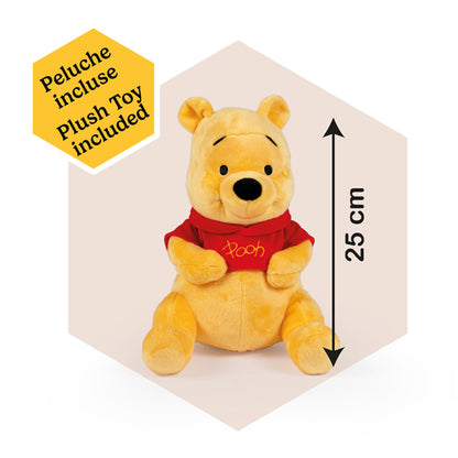 Winnie The Pooh Andador 3 em 1 the Pooh com Pelúcia, Carrinho de Boneca e Assento Removível, Assento Giratório Ajustável, Sistema de Freio nas Rodas, Auxílio para Caminhada, 12+ Meses