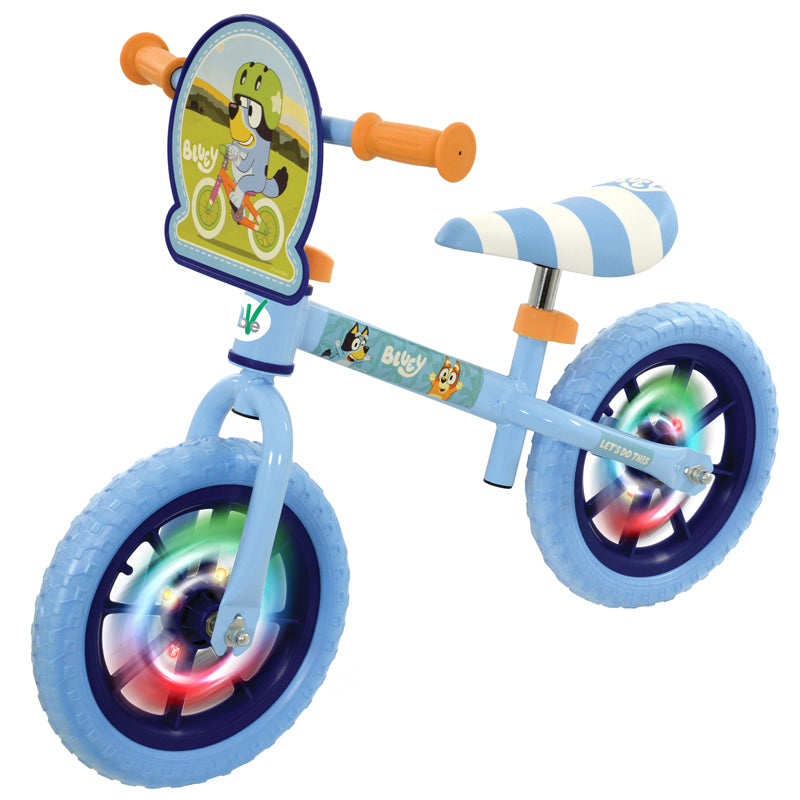 Bluey Bicicleta de Equilíbrio de 12 polegadas com rodas de LED – Estrutura de aço, pneus à prova de furos e altura do assento ajustável