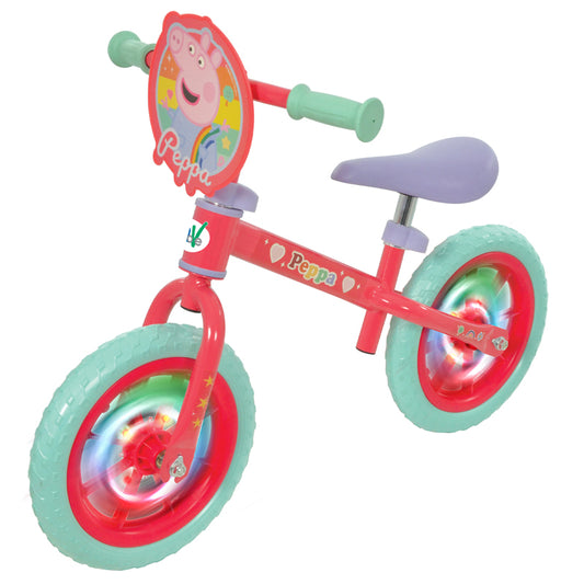Peppa PigBicicleta de Equilíbrio  de 12 Polegadas com Rodas que Acendem – Bicicleta Infantil com Pneus Largos e de Sulcos Profundos para Equilíbrio e Coordenação