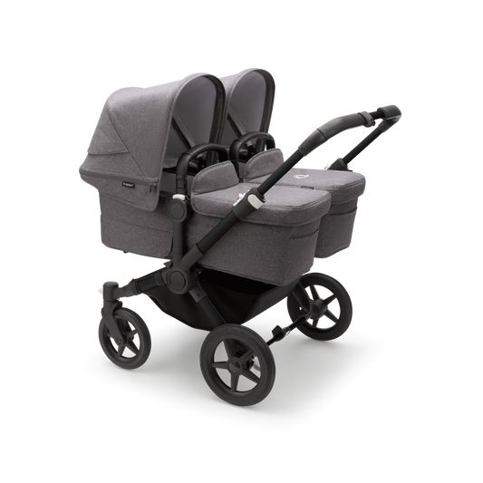Bugaboo Carrinho de Bebê Donkey 5 Twin – Capota de Sol e Tecidos na cor Grey Melange, Base Preta, Carrinho Duplo Lado a Lado, Todo-Terreno e Confortável