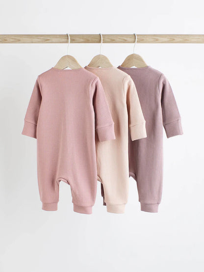 |BabyGirl| Macacão De Dormir Para Bebê 100% Algodão Rosa Com Zíper Bidirecional, Pacote com 3 (0 meses a 3 anos)