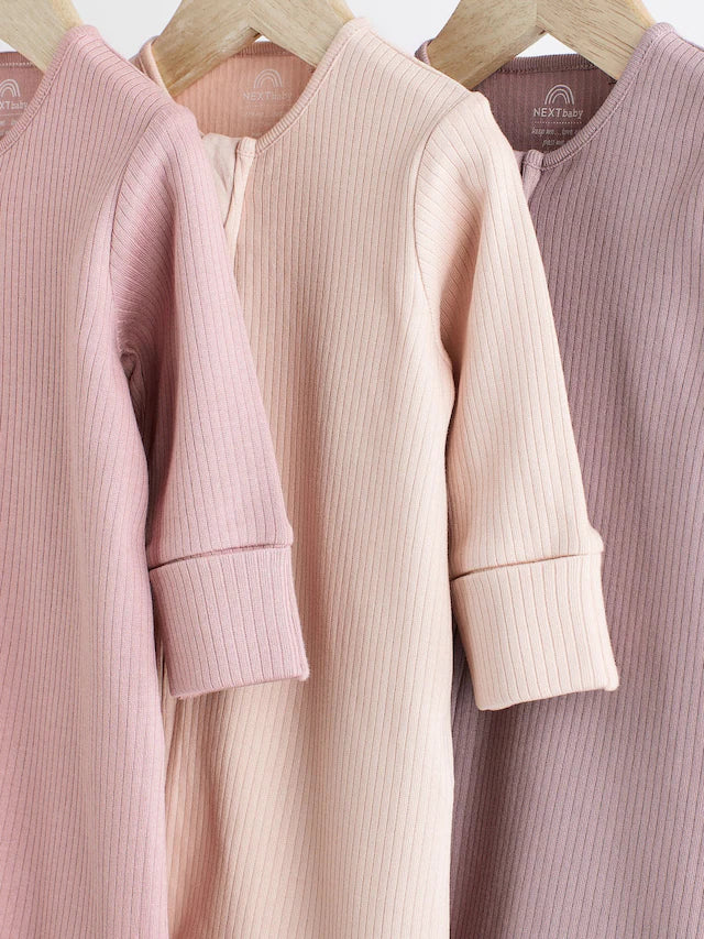 |BabyGirl| Macacão De Dormir Para Bebê 100% Algodão Rosa Com Zíper Bidirecional, Pacote com 3 (0 meses a 3 anos)