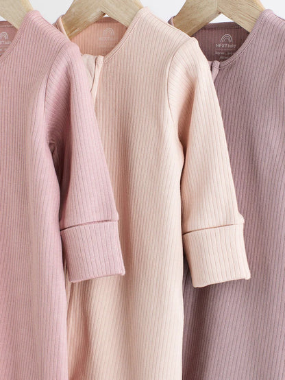 |BabyGirl| Macacão De Dormir Para Bebê 100% Algodão Rosa Com Zíper Bidirecional, Pacote com 3 (0 meses a 3 anos)