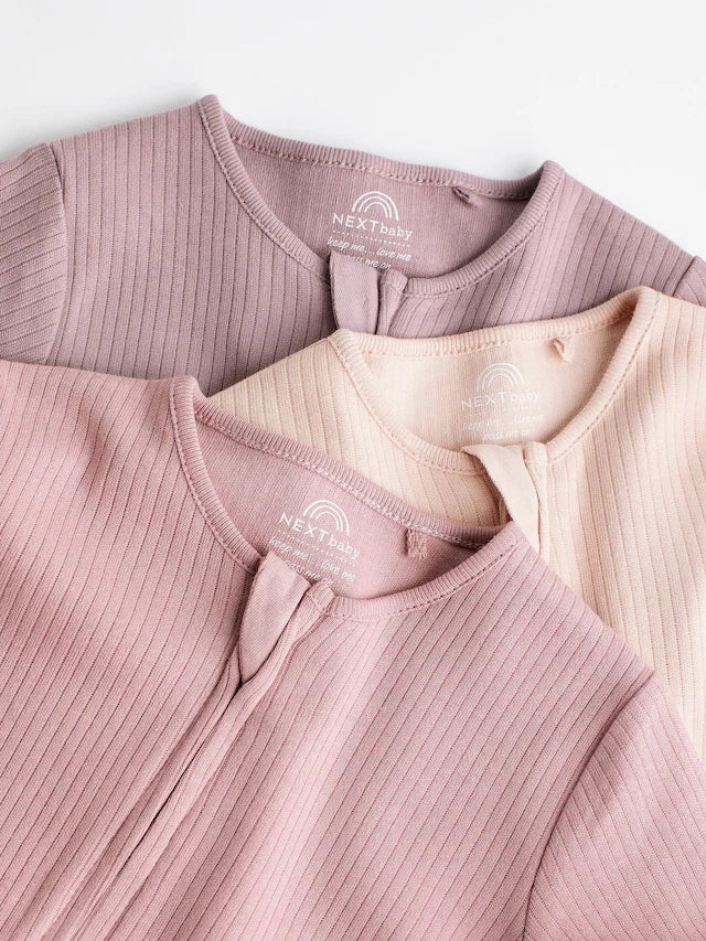 |BabyGirl| Macacão De Dormir Para Bebê 100% Algodão Rosa Com Zíper Bidirecional, Pacote com 3 (0 meses a 3 anos)