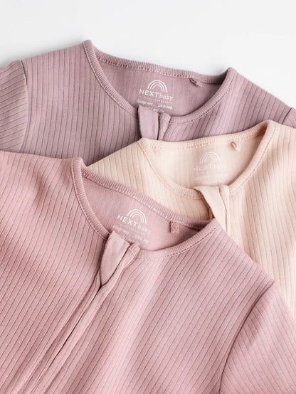 |BabyGirl| Macacão De Dormir Para Bebê 100% Algodão Rosa Com Zíper Bidirecional, Pacote com 3 (0 meses a 3 anos)