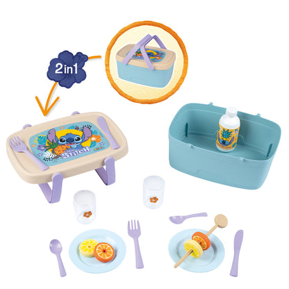 Disney Cesta de Piquenique 2 em 1 Stitch Smoby Mesa de Brincar de Faz de Conta com 16 Acessórios