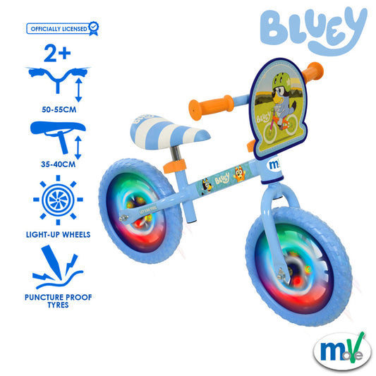 Bluey Bicicleta de Equilíbrio de 12 polegadas com rodas de LED – Estrutura de aço, pneus à prova de furos e altura do assento ajustável
